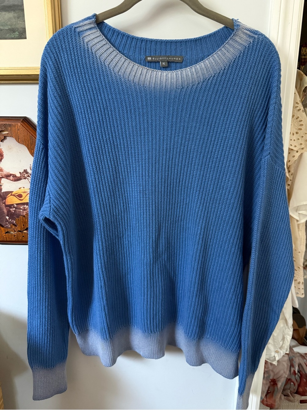 Elliott Lauren Two-Tone Blue Crewneck Sweater